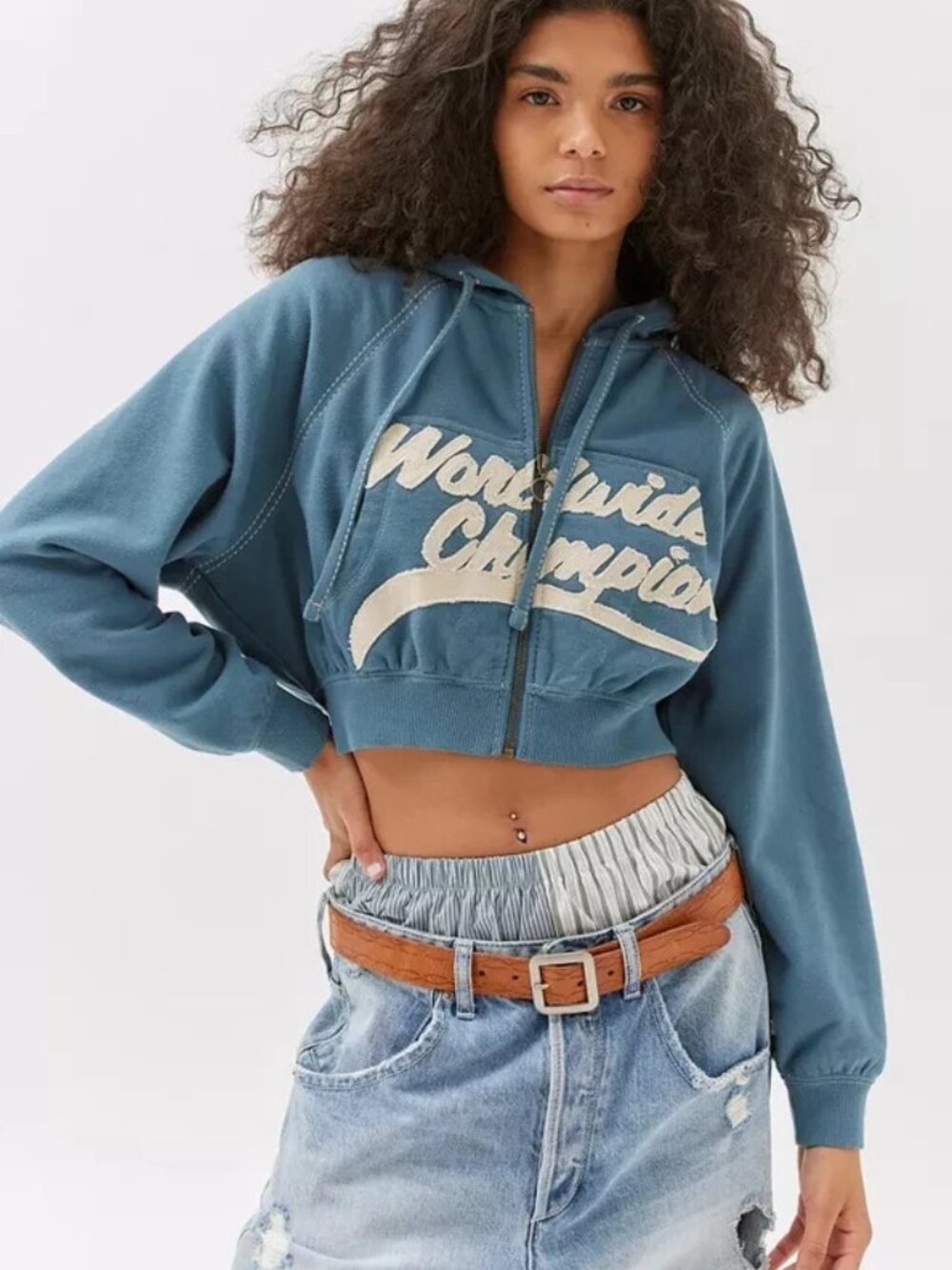 BDG Ace Zip-Up Hoodie Sweatshirt Graphic Stitching Long Sleeve Jacket S